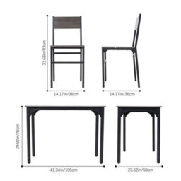 Grey Space Saving Dining Table And 4 Chairs Industrial Kitchen Furniture 5Pcs Set - thumbnail 2
