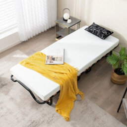 200Cm Folding Bed Metal Frame Portable Foldable Guest Bed W/ Mattress & Wheels - thumbnail 3