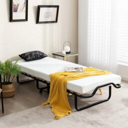 200Cm Folding Bed Metal Frame Portable Foldable Guest Bed W/ Mattress & Wheels - thumbnail 5