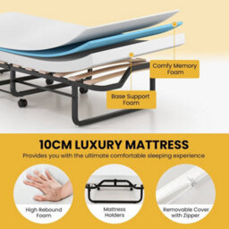 200Cm Folding Bed Metal Frame Portable Foldable Guest Bed W/ Mattress & Wheels - thumbnail 6