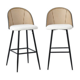 Bar Stools Set Of 2, Bar Chairs With Pe Rattan Backrest - White - thumbnail 4