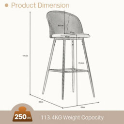 Bar Stools Set Of 2, Bar Chairs With Pe Rattan Backrest - White - thumbnail 5