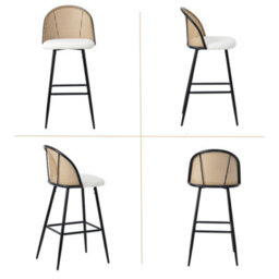 Bar Stools Set Of 2, Bar Chairs With Pe Rattan Backrest - White - thumbnail 2