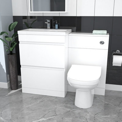 Nes Home White Floor Standing 600mm Vanity Unit 2 Drawers Wc Unit & Btw Toilet - image 1