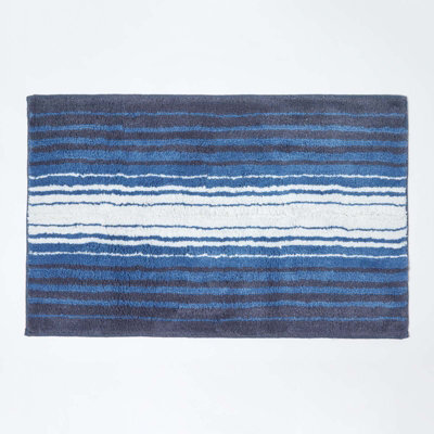 Homescapes Blue And White Stripe Cotton Bath Mat - image 1