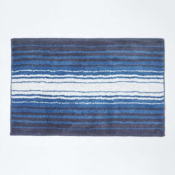 Homescapes Blue And White Stripe Cotton Bath Mat - thumbnail 1