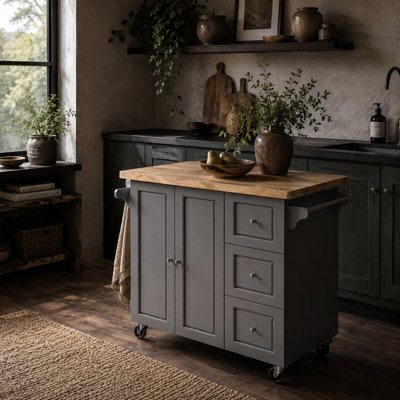 Wyld Haus Norado Grey Rolling Kitchen Island Trolley With Drop-Leaf, Drawers, Towel And Spice Racks - image 1