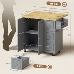 Wyld Haus Norado Grey Rolling Kitchen Island Trolley With Drop-Leaf, Drawers, Towel And Spice Racks - thumbnail 4