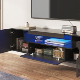 Keepreaper Sleek Floating Tv Stand With Led Light For 37-65 Inch Tvs, High Gloss Media Console For Living Room Bedroom, Black - thumbnail 6