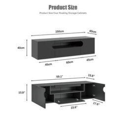 Keepreaper Sleek Floating Tv Stand With Led Light For 37-65 Inch Tvs, High Gloss Media Console For Living Room Bedroom, Black - thumbnail 5