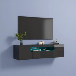 Keepreaper Sleek Floating Tv Stand With Led Light For 37-65 Inch Tvs, High Gloss Media Console For Living Room Bedroom, Black - thumbnail 9