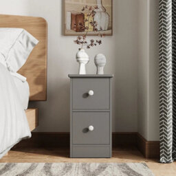 Grey 2 Drawers Nightstand Modern Narrow Accent Table - thumbnail 3