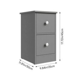 Grey 2 Drawers Nightstand Modern Narrow Accent Table - thumbnail 2