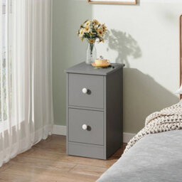 Grey 2 Drawers Nightstand Modern Narrow Accent Table - thumbnail 1