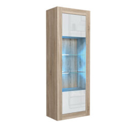 Illume Display Cabinet 170Cm Oak & White With High Gloss Doors And Led Lighting - Creative Furniture - thumbnail 4
