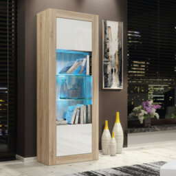 Illume Display Cabinet 170Cm Oak & White With High Gloss Doors And Led Lighting - Creative Furniture - thumbnail 5