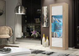 Illume Display Cabinet 170Cm Oak & White With High Gloss Doors And Led Lighting - Creative Furniture - thumbnail 2