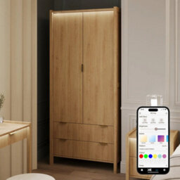 X Rocker Xr Living Dakota Two Door Wardrobe With Two Drawers And App Controlled Led Lights - Wild Oak - thumbnail 1