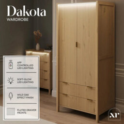 X Rocker Xr Living Dakota Two Door Wardrobe With Two Drawers And App Controlled Led Lights - Wild Oak - thumbnail 2