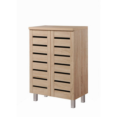 Timber Art Design 4 Tier Shoe Storage Cabinet 2 Door Cupboard Stand Rack Unit Sonoma Oak - image 1