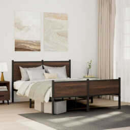 Berkfield Metal Bed Frame Without Mattress Brown Oak 150X200 Cm King Size - thumbnail 1