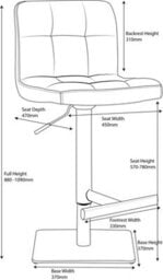 Lamboro Allegro Deluxe Kitchen Bar Stool, Adjustable Swivel, Chrome Footrest & Weighted Base, White - thumbnail 9