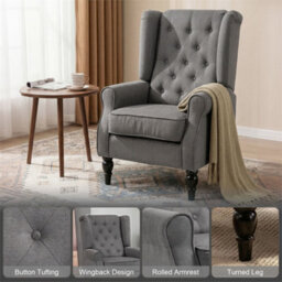 Dark Grey Retro Accent Chair Wingback Armchair With Wood Frame - thumbnail 4