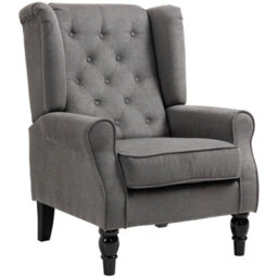 Dark Grey Retro Accent Chair Wingback Armchair With Wood Frame - thumbnail 3