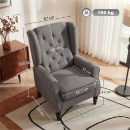 Dark Grey Retro Accent Chair Wingback Armchair With Wood Frame - thumbnail 2