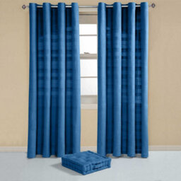 "Homescapes Cotton Rajput Ribbed Blue Curtain Pair, 54 X 54"" Drop" - thumbnail 3