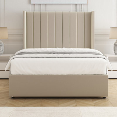 Bsspoke Hannah Divan Bed Set Cream Plush Velvet 54Inch Wingedback Panel Headboard & Mattress No Drawers In 3Ft 4Ft 4Ft6 5Ft 6Ft - image 1