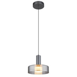 Luminosa Lighting Luminosa Grant Pendant Ceiling Light Grey Matt Smoke Glass Shade Led 3000K