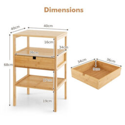 Costway Set Of 2 Bamboo Nightstand 3-Tier Bedside Table W/ Storage Drawer - thumbnail 2