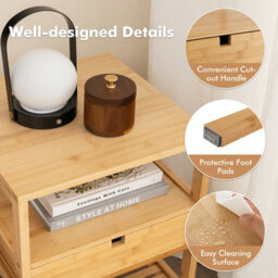 Costway Set Of 2 Bamboo Nightstand 3-Tier Bedside Table W/ Storage Drawer - thumbnail 6