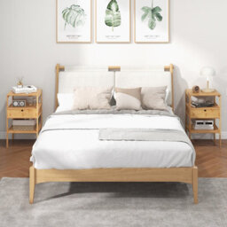 Costway Set Of 2 Bamboo Nightstand 3-Tier Bedside Table W/ Storage Drawer - thumbnail 4