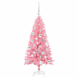 Vidaxl Christmas Tree With 150 Leds With Stand Pink 120 Cm Pvc - thumbnail 4
