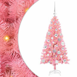 Vidaxl Christmas Tree With 150 Leds With Stand Pink 120 Cm Pvc - thumbnail 2