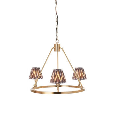 Luminosa Lighting Luminosa Chester Brushed Aged Brass Plate Pendant Light With Pearl Grey Fabric Zigzag Shade 16Cm 3X B22 - image 1