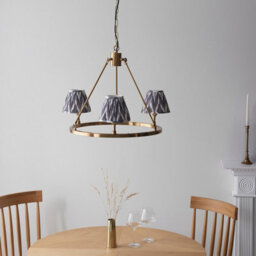 Luminosa Lighting Luminosa Chester Brushed Aged Brass Plate Pendant Light With Pearl Grey Fabric Zigzag Shade 16Cm 3X B22 - thumbnail 3