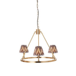 Luminosa Lighting Luminosa Chester Brushed Aged Brass Plate Pendant Light With Pearl Grey Fabric Zigzag Shade 16Cm 3X B22 - thumbnail 1