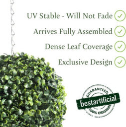 Pair Of Best Artificial 23Cm Green Boxwood Buxus Grass Hanging Basket Topiary Ball - Suitable For Outdoor Use - thumbnail 2