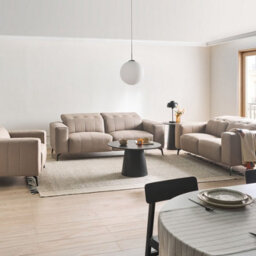 Beliani Taupe Faux Leather Living Room Set With Adjustable Headrests - Three-Seater, Two-Seater And Armchair - thumbnail 1