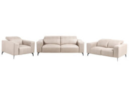 Beliani Taupe Faux Leather Living Room Set With Adjustable Headrests - Three-Seater, Two-Seater And Armchair - thumbnail 3