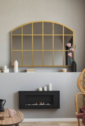 "Mirroroutlet Over Mantle Window Arcus - Gold Framed Arched Wall Mirror 35"" X 26"" (90Cm X 65Cm)" - thumbnail 2