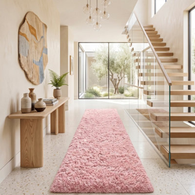 Oxford Homeware Shaggy Rug Anti-Slip Washable Soft Fluffy Living Room And Bedroom Rug (Pink, 80X150Cm) - image 1