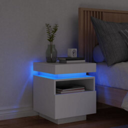 Berkfield Bedside Cabinet With Led Lights White 40X39X48.5 Cm - thumbnail 1