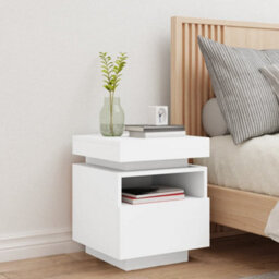 Berkfield Bedside Cabinet With Led Lights White 40X39X48.5 Cm - thumbnail 3