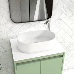 Royal Bathrooms Orion 600mm Mint Sage Floor Standing Plain White Countertop Vanity Unit 2 Door With Peak Basin & Chrome Accent Trim - thumbnail 5