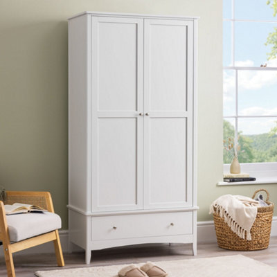 Christow White Double Wardrobe With Drawer 2 Door Bedroom Storage Furniture Cupboard - image 1