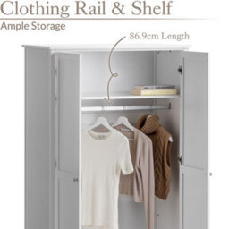 Christow White Double Wardrobe With Drawer 2 Door Bedroom Storage Furniture Cupboard - thumbnail 3